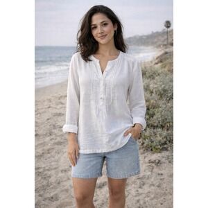 J. Jill Love Linen Pintucked Popover Top Womens XL Ivory Beachy Minimalist Vacay